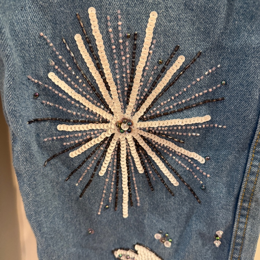 Adrianna Papell Evening Essentials Blue Embellished Straight Leg Jeans - Picture 5 of 14